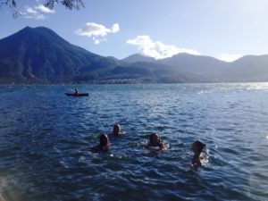 Swimming in Lake Atitlan Guatemala