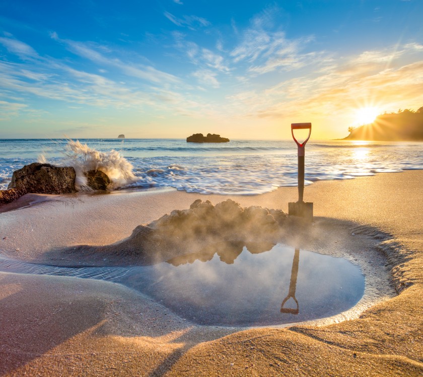 Hot Water Beach in Coromandel Peninsula on North Island in New Zealand