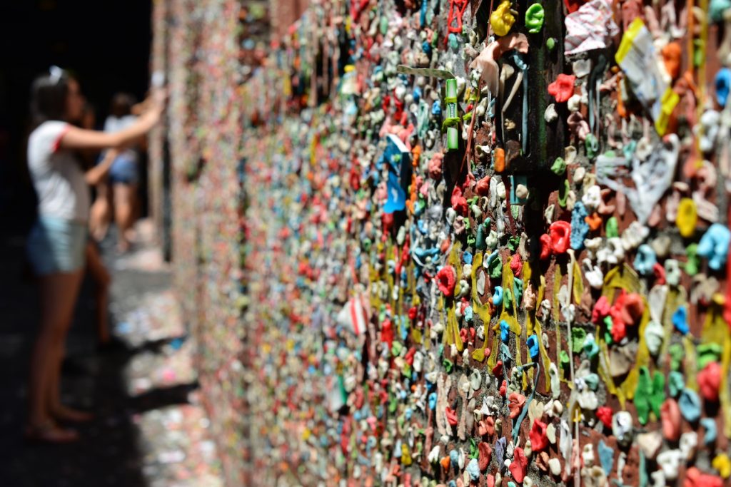 Blow Bubbles at Post Alley Gum Wall in Seattle
