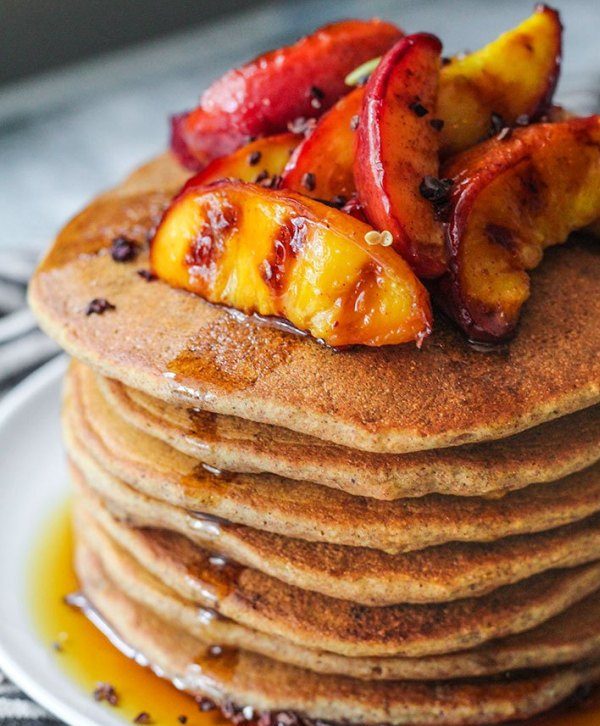 Camping Food Ideas Grilled Peach and Pecan Pancakes