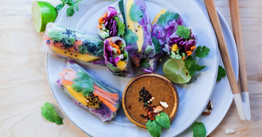Camping Food Ideas Rolls with Almond Butter Satay