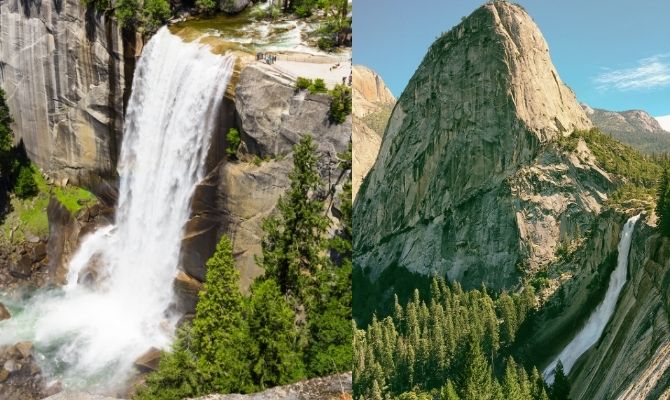 Waterfalls in California Vernal Falls and Nevada Fall